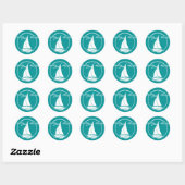 Nautisch aqua blauw silhouet anker/zweefboot ronde sticker (Vel)