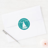 Nautisch aqua blauw silhouet anker/zweefboot ronde sticker (Envelop)