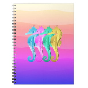 Nautisch aqua/roze/blauw/goudzeepaardje notitieboe notitieboek