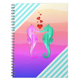 Nautisch aqua/roze/zeepaardjes die een notebook me notitieboek