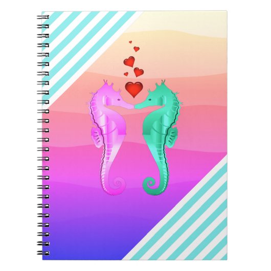 Nautisch aqua/roze/zeepaardjes die een notebook me notitieboek (Voorkant)