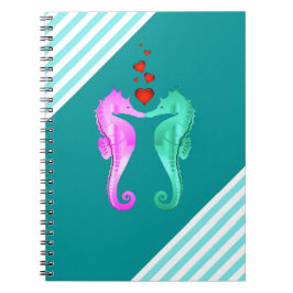 Nautisch aqua/roze/zeepaardjes die een notebook me notitieboek