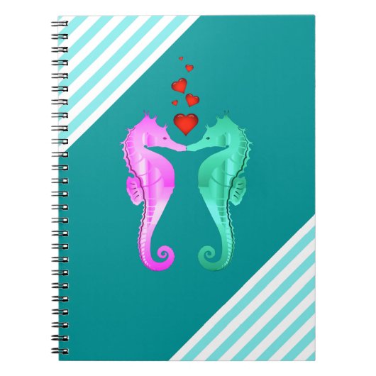 Nautisch aqua/roze/zeepaardjes die een notebook me notitieboek (Voorkant)