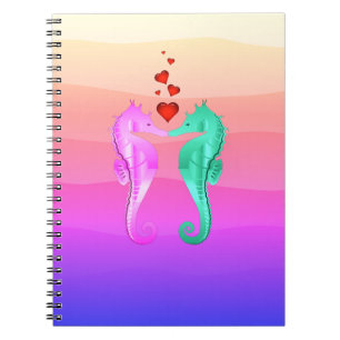 Nautisch aqua/roze/zeepaardjes die een notebook me notitieboek