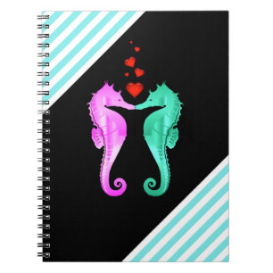 Nautisch aqua/roze/zeepaardjes die een notebook me notitieboek