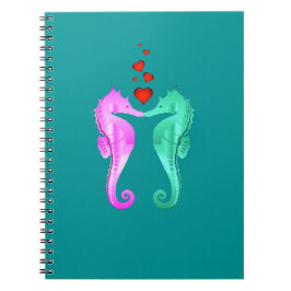 Nautisch aqua/roze/zeepaardjes die een notebook me notitieboek