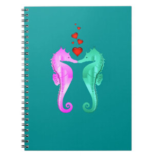 Nautisch aqua/roze/zeepaardjes die een notebook me notitieboek