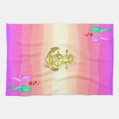 Nautisch aqua/roze/zogende zeepaarden/hartsbad theedoek (Horizontaal)