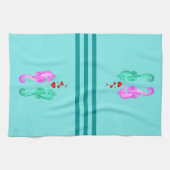 Nautisch aqua/roze/zogende zeepaarden/hartsbad theedoek (Horizontaal)
