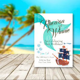 Nautisch avontuur Zeemeermin & Pirate Dual Birthda Kaart