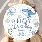 Nautisch Baby shower Ahoy Het is een jongensailor Ronde Sticker