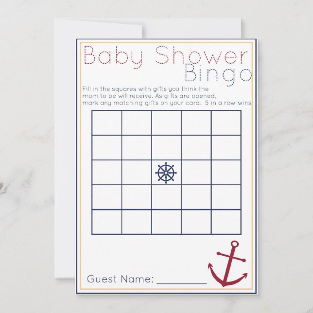 Nautisch Baby shower Bingo Game (Voorkant)