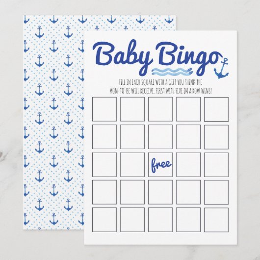 Nautisch Baby shower Bingo Kaart (Voorkant / Achterkant)