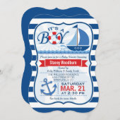 Nautisch Baby shower; Blauw & Wit Strepen Kaart (Voorkant / Achterkant)