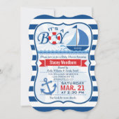 Nautisch Baby shower; Blauw & Wit Strepen Kaart (Voorkant)