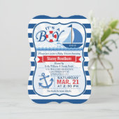 Nautisch Baby shower; Blauw & Wit Strepen Kaart (Staand voorkant)