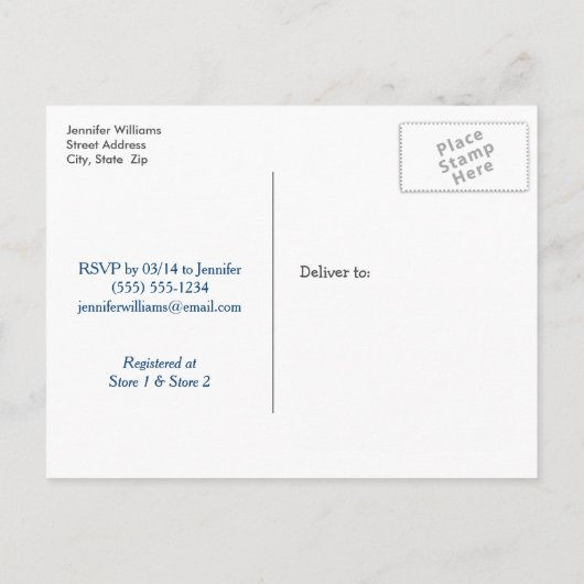 Nautisch Baby shower; Blauw & Wit Strepen Uitnodiging Briefkaart (Achterkant)