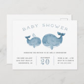 Nautisch Baby shower blauwe Waterverf walvis Uitnodiging Briefkaart (Voorkant / Achterkant)
