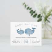 Nautisch Baby shower blauwe Waterverf walvis Uitnodiging Briefkaart (Staand voorkant)