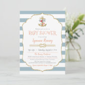 nautisch Baby shower bloemenankeruitnodiging Kaart (Staand voorkant)