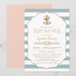 nautisch Baby shower bloemenankeruitnodiging Kaart