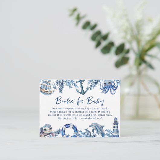 Nautisch Baby shower Book Request Enclosure Kaart (Staand voorkant)