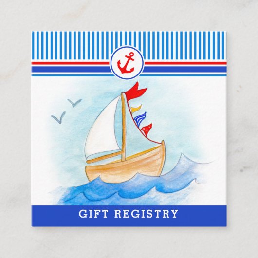 Nautisch baby shower boot rood blauw register kaar informatiekaartje (Voorkant)