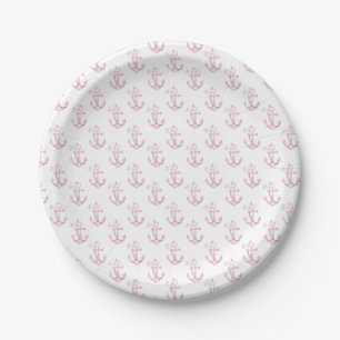 Nautisch Baby shower Borden   Roze bloemanker P Papieren Bordje