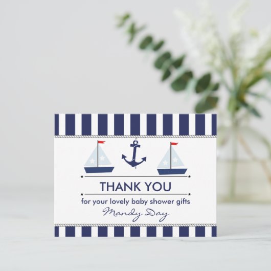 Nautisch Baby shower Dank u Briefkaart (Staand voorkant)