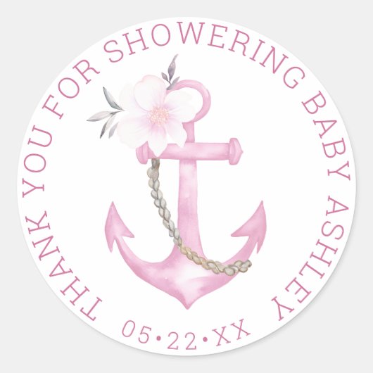 Nautisch Baby shower Dank u Sticker | roze vloer (Voorkant)
