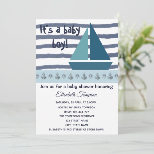 nautisch baby shower en ankerjongen kaart (Staand voorkant)
