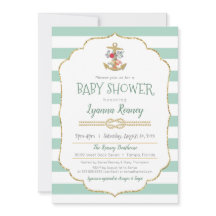 Nautisch Baby shower Floral Anchor Mint Green