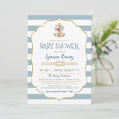 Nautisch Baby shower Floral Anchor Navy Blue Kaart (Staand voorkant)