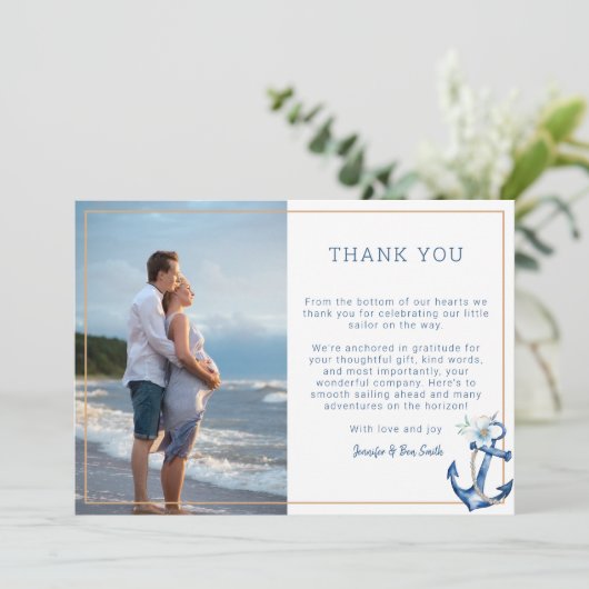 Nautisch Baby shower Foto Dank u kaart | Waterc (Staand voorkant)