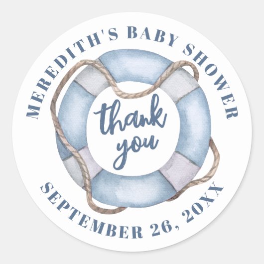 Nautisch Baby shower Hartelijk dank Ronde Sticker (Voorkant)
