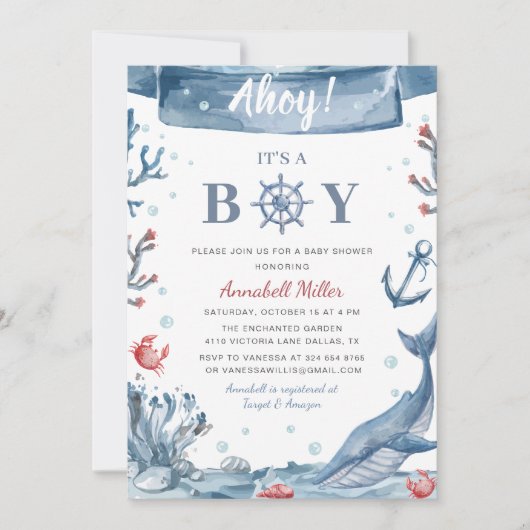 Nautisch Baby shower Het is een jongen Kaart (Voorkant)