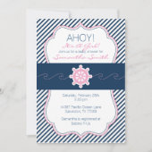 Nautisch Baby shower Invitation-Navy blauw en roze Kaart (Voorkant)