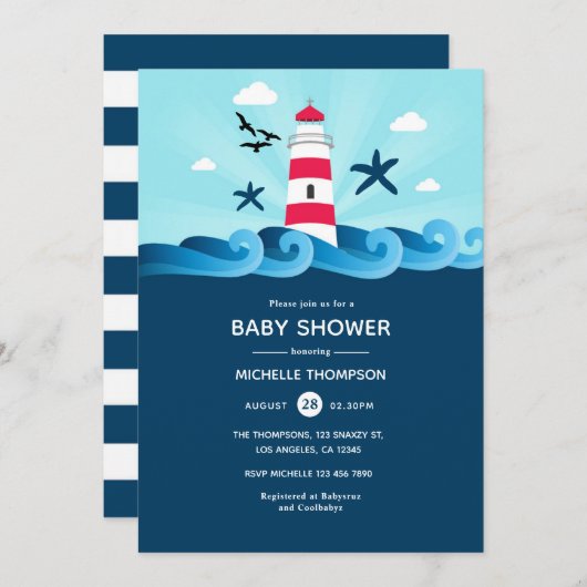 Nautisch Baby shower Kaart (Voorkant / Achterkant)