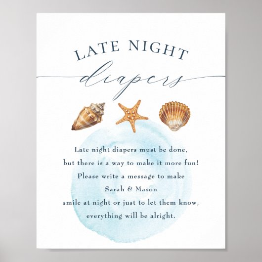 Nautisch Baby shower "Late Night Diapers"-teken Poster (Voorkant)