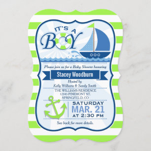 Nautisch Baby shower; Lime Green & Blue Kaart