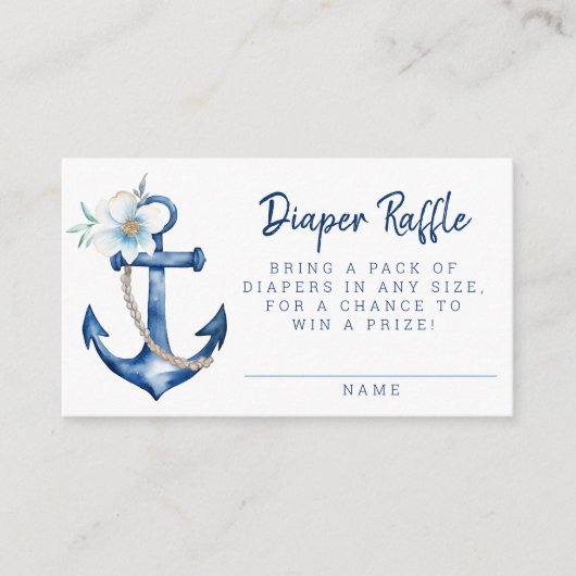 Nautisch Baby shower Luier Raffle Kaart | Blauwe A (Voorkant)