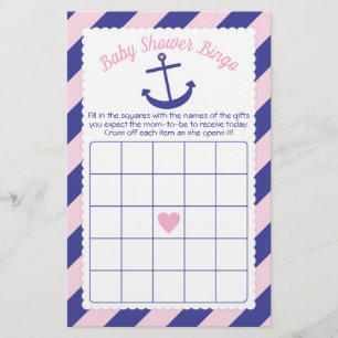 Nautisch Baby shower met ankerpunt Bingo Roze & ma Flyer