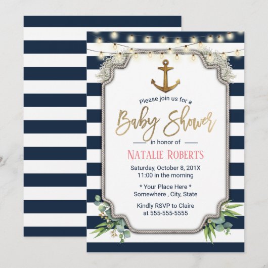 Nautisch Baby shower met goudanker Kaart (Voorkant / Achterkant)