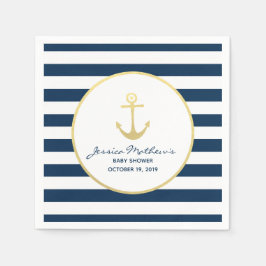 Nautisch Baby shower Navy Gold Anchor Servet