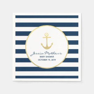 Nautisch Baby shower Navy Gold Anchor Servet