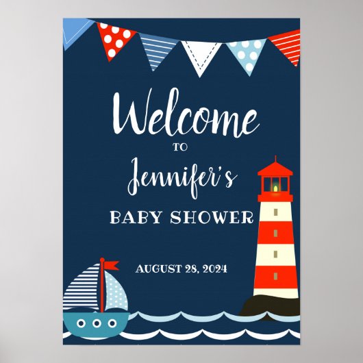 Nautisch Baby shower Poster, welkomstbord, feest Poster (Voorkant)