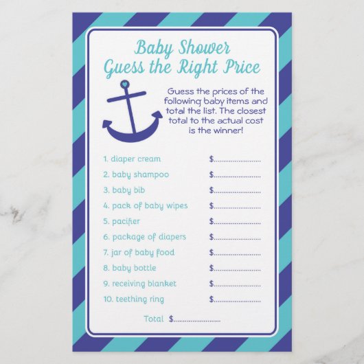 Nautisch Baby shower-prijsspel blauw Flyer (Voorkant)