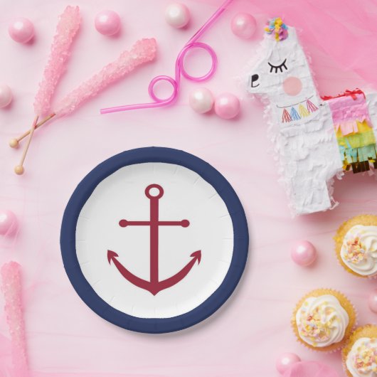 Nautisch Baby shower rood ankerpapier Bord (Feest)
