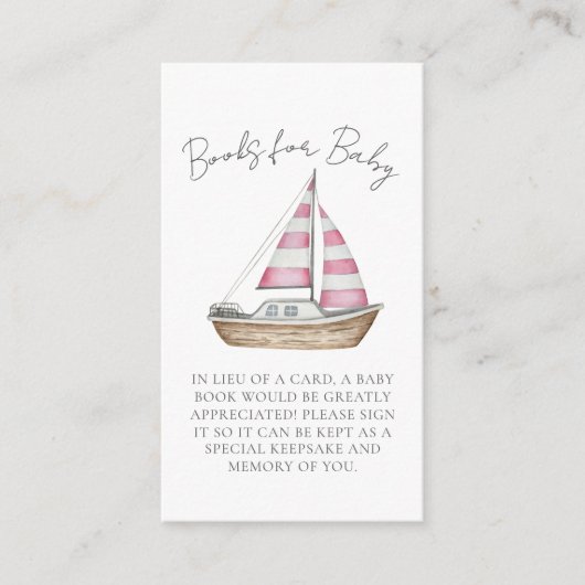 Nautisch Baby shower Roze Boeken voor Baby Informatiekaartje (Voorkant)