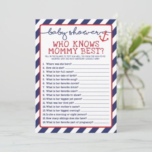 Nautisch Baby shower spel die mama het beste kent Kaart (Staand voorkant)